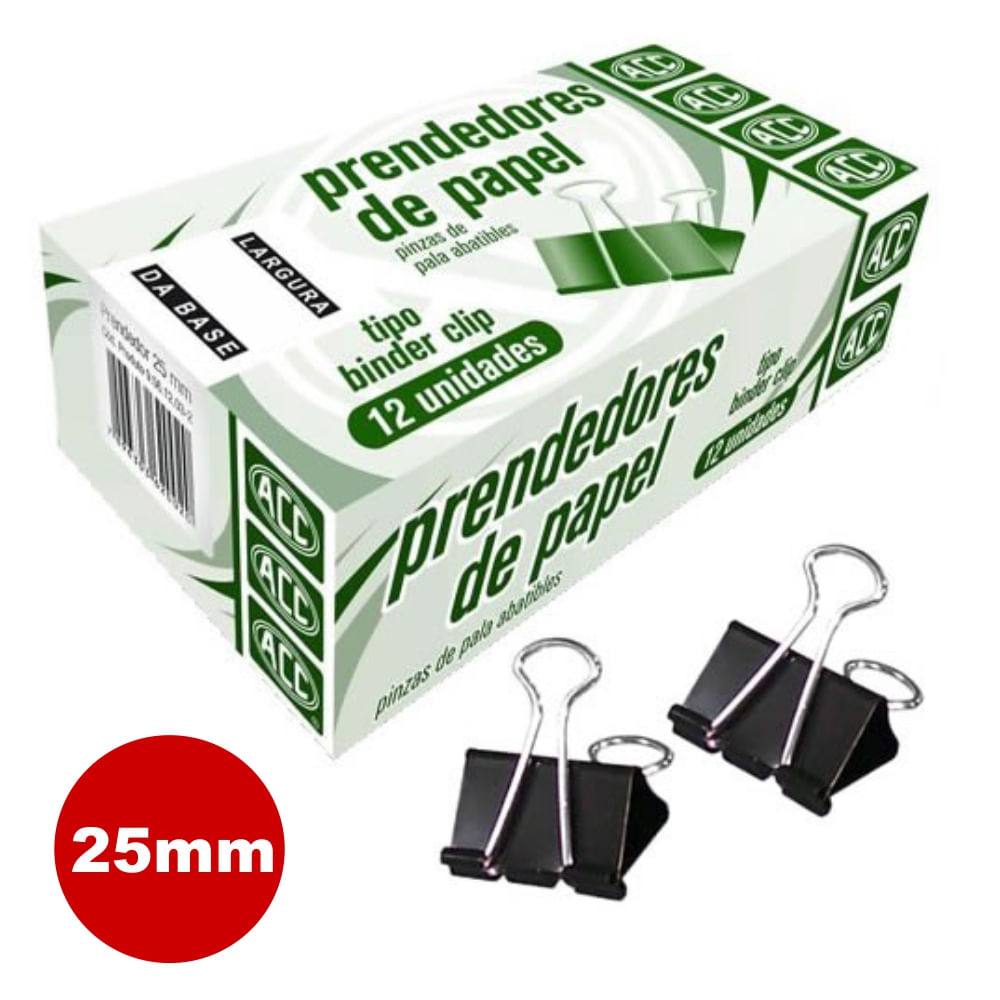 Prendedor de Papel tipo blinderclip em Aço cor preta Base 25mm caixa c