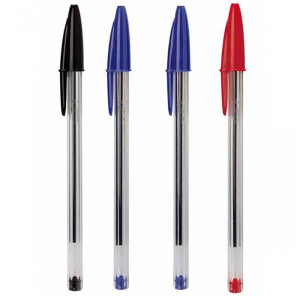Caneta Esferográfica Cristal 3 Cores Pct/4 (2 Azuis, 1 Preta e 1 Vermelha). - Castro Naves
