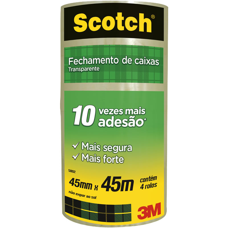 Fita Adesiva para Empacotamento Polipropileno Transparente Scotch 45mmx45m Ref. 5802 Pct/ 4 rolos