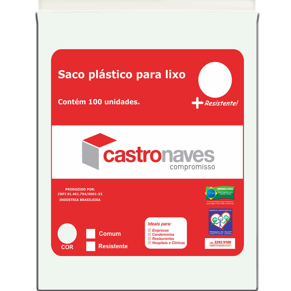 Saco para Lixo 100 Litros na Cor Branco - Pacote com 100 Unidades