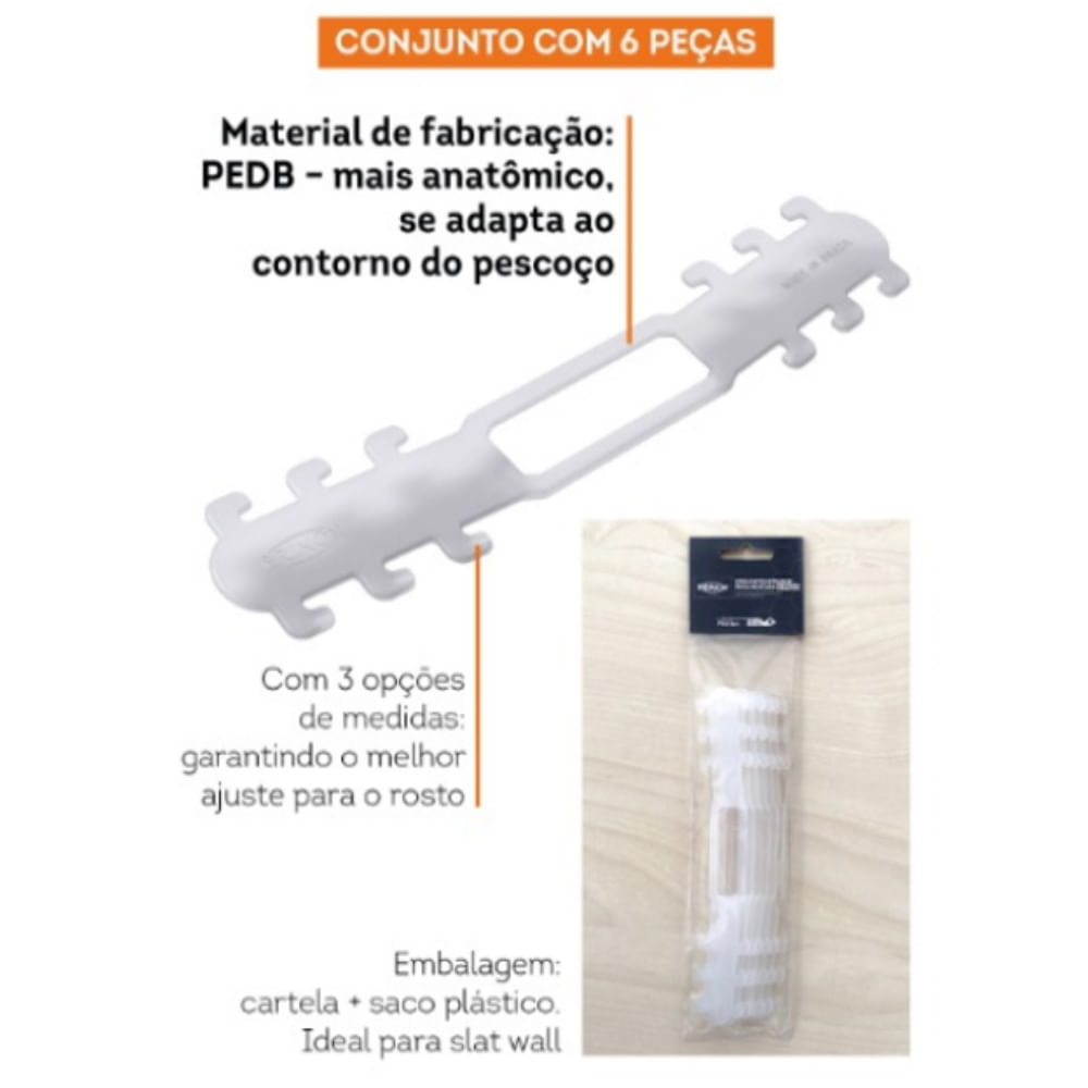 Conjunto Extensor para Máscara em Polipropileno cor Branco com 6 peças