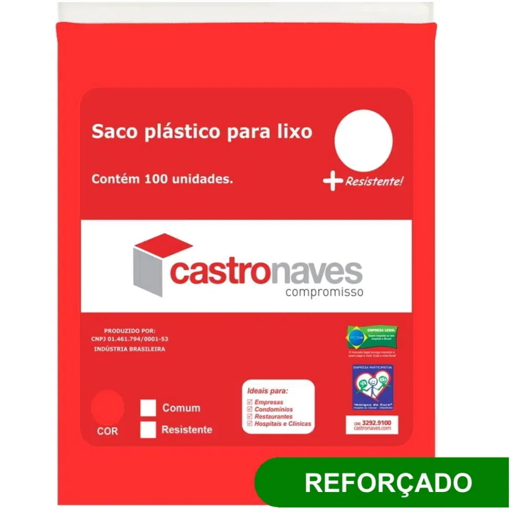 Saco para Lixo 105 Litros Vermelho Reforçado 80x90cm C/100