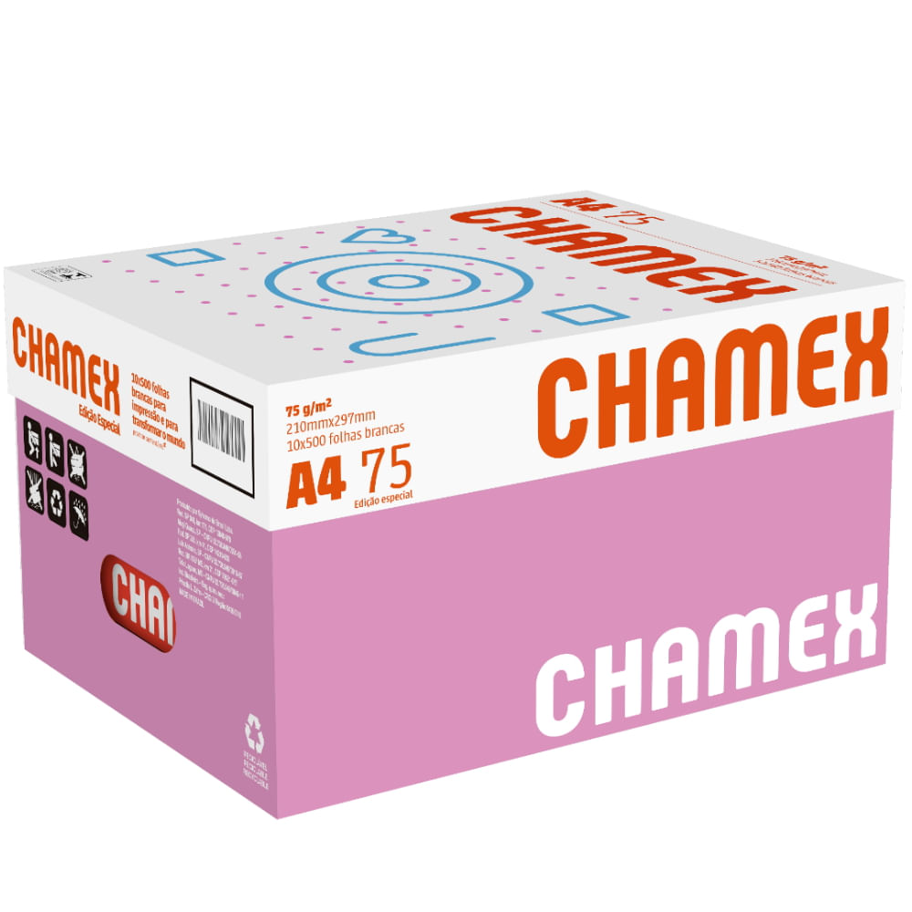 Papel Sulfite Chamex A4 210x297mm 75g 500 Folhas Edição Especial Outubro Rosa Castro Naves 1136