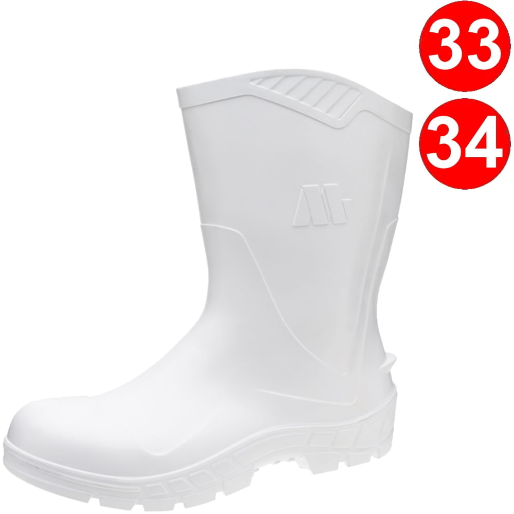 Bota PVC Vulcaflex Branca Cano Médio Sem Forro 110VFLEX-BR CA 42291 Nr. 33/34