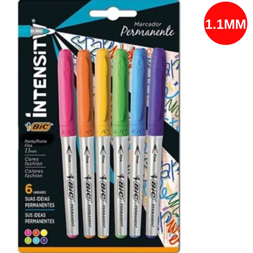Marcador Permanente BIC Intensity Color Grip Emborrachado Ponta Cônica 1.1mm BT/6