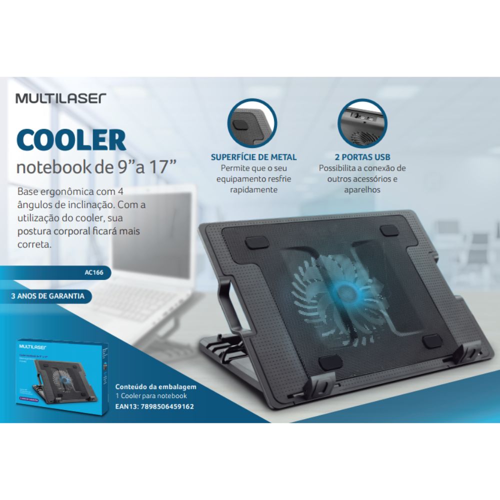 Base Cooler Multilaser Vertical Para Notebook Preto - AC166 - Castro Naves