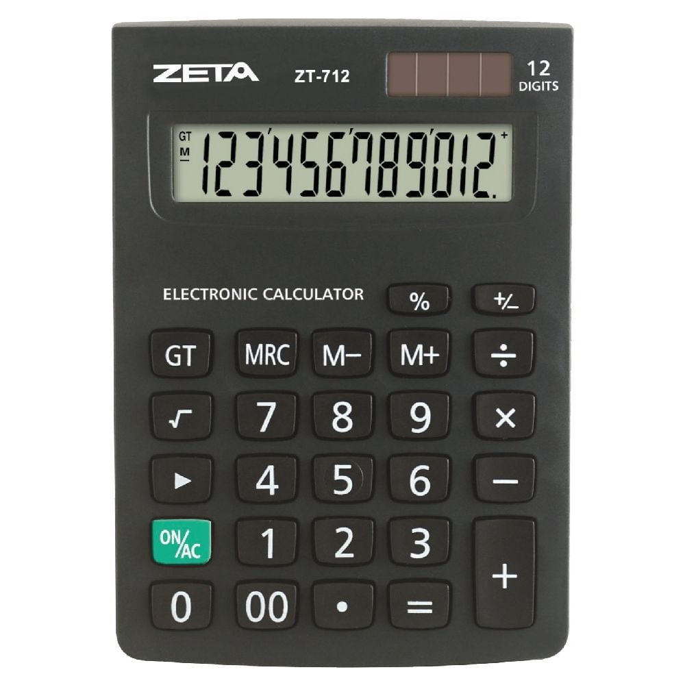 Calculadora de Mesa 12 Dígitos Zeta ZT712 Bateria e Solar