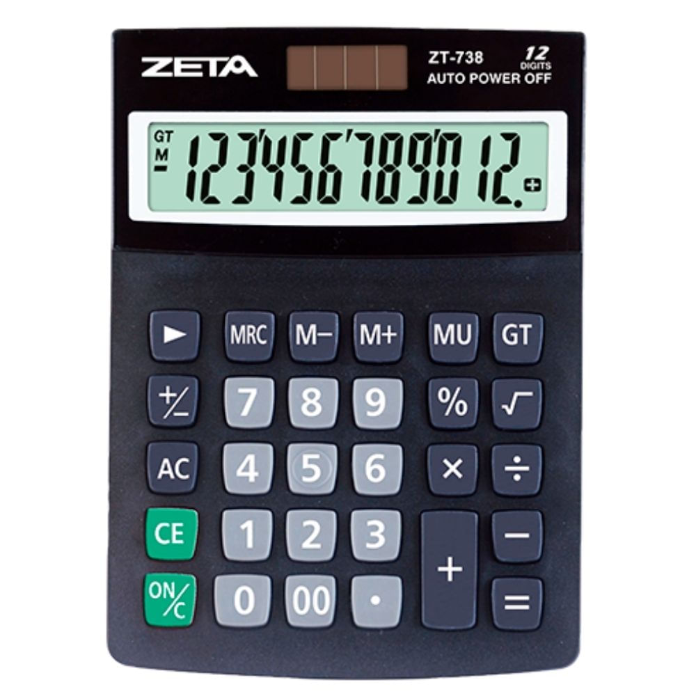 Calculadora de Mesa 12 Dígitos Zeta ZT738 Bateria e Solar