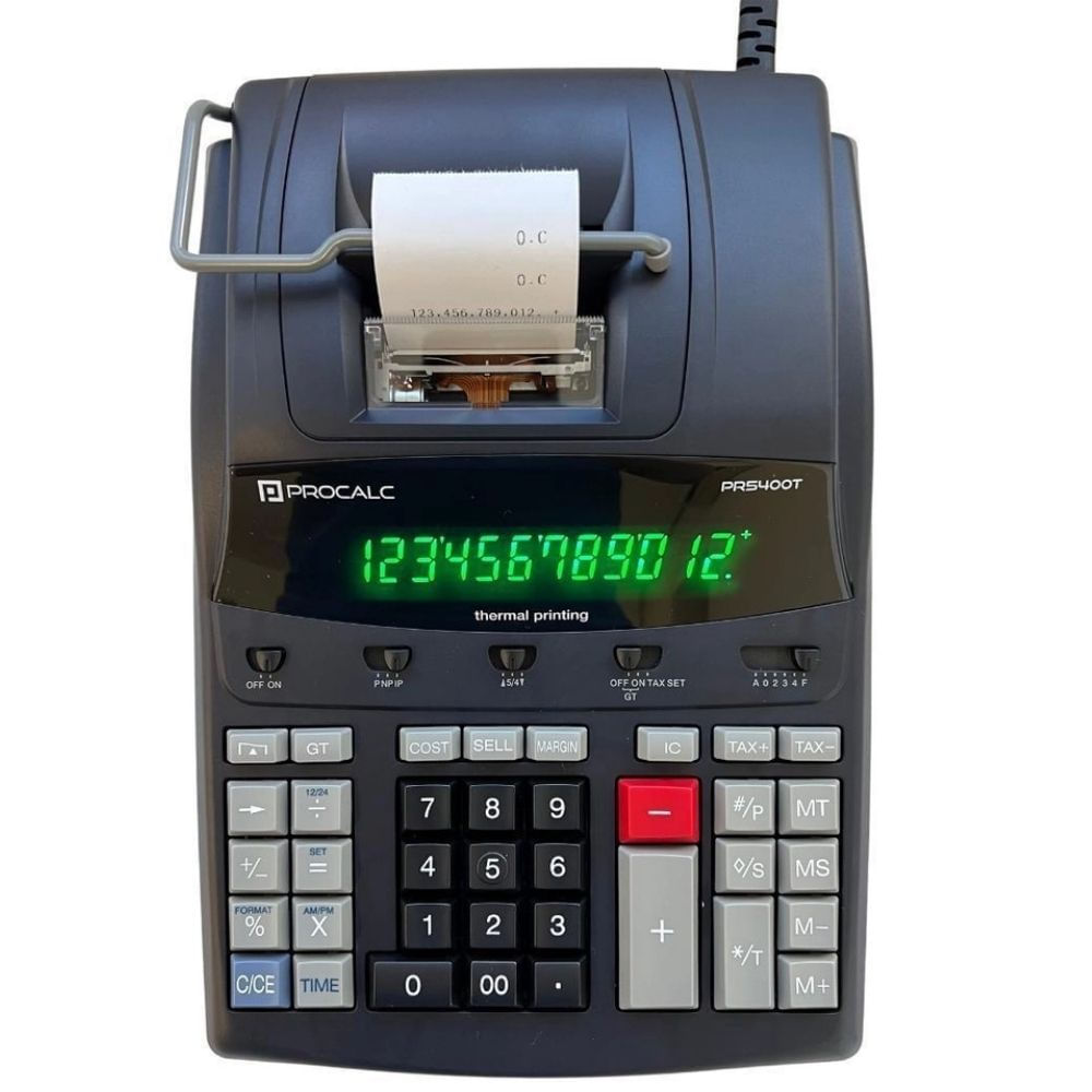 Calculadora de Impressão Térmica Procalc PR5400T 12 Dígitos. Bivolt, visor de Led e baixíssimo ruído