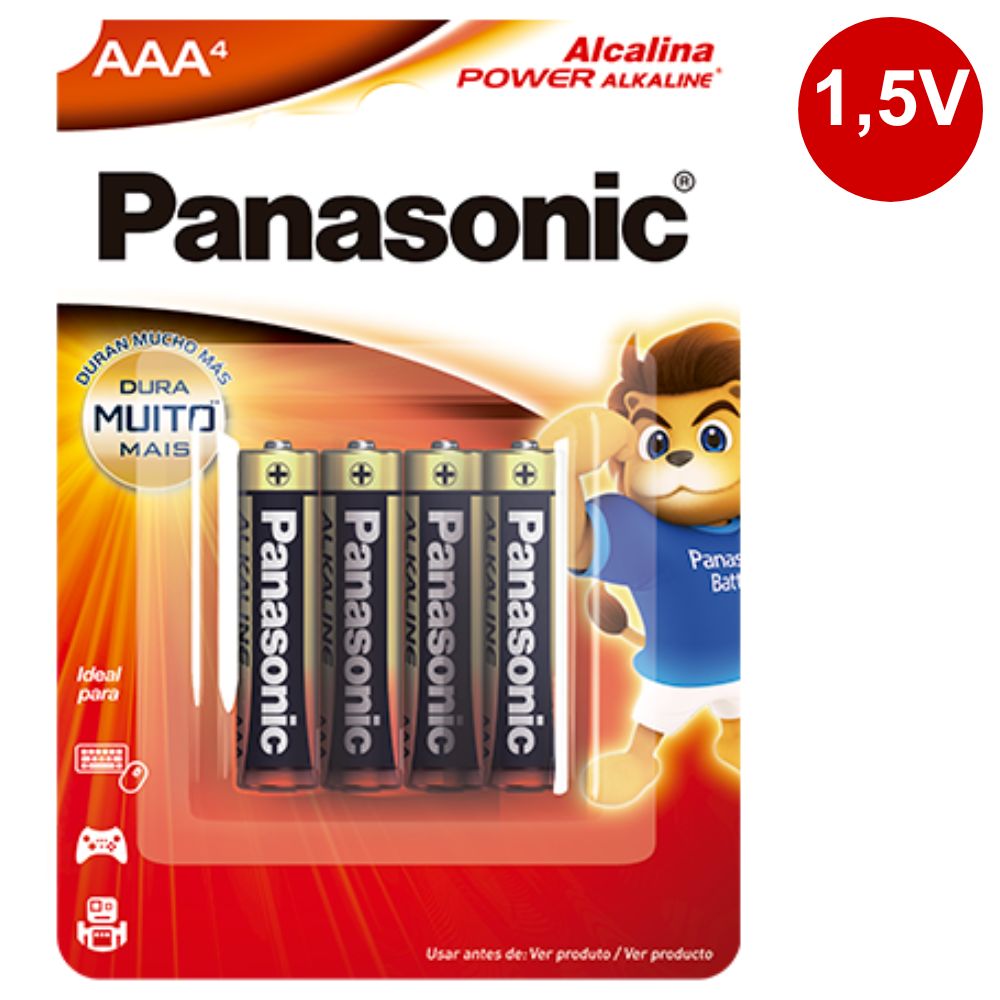 Pilha Alcalina Palito AAA 1,5 Volts Pct/4 unidades Panasonic