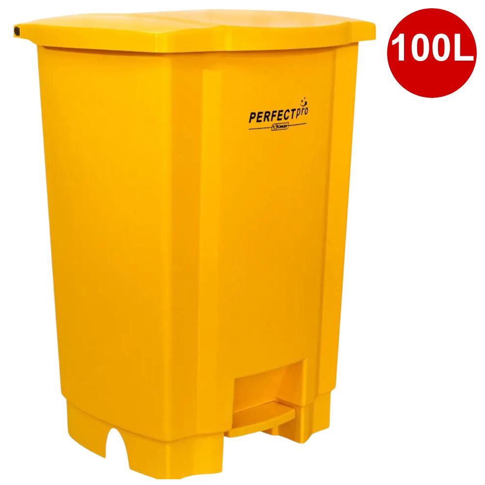 Lixeira Plástica 100 Litros Quadrada com Pedal Cor Amarela Perfect