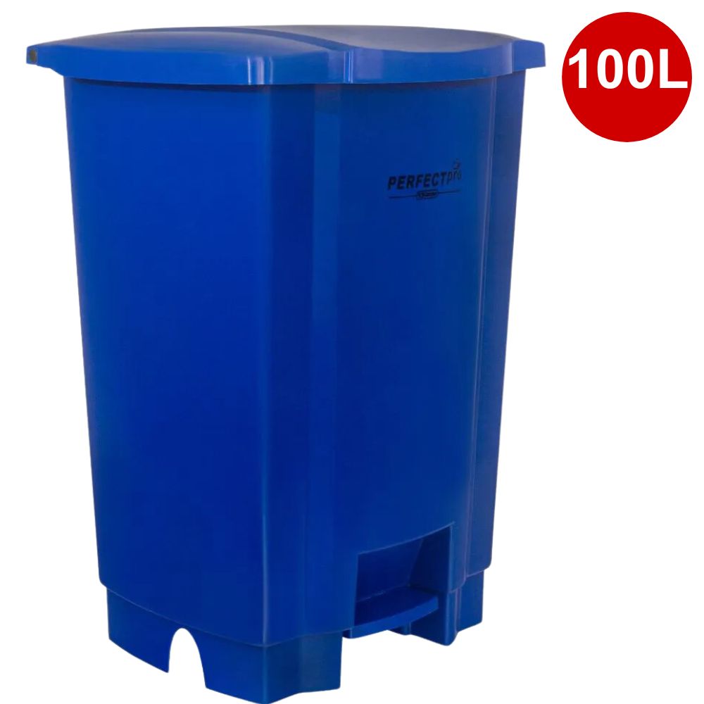 Lixeira Plástica 100 Litros Quadrada com Pedal Cor Azul Perfect