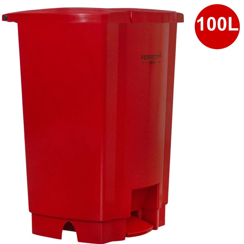 Lixeira Plástica 100 Litros Quadrada com Pedal Cor Vermelha Perfect