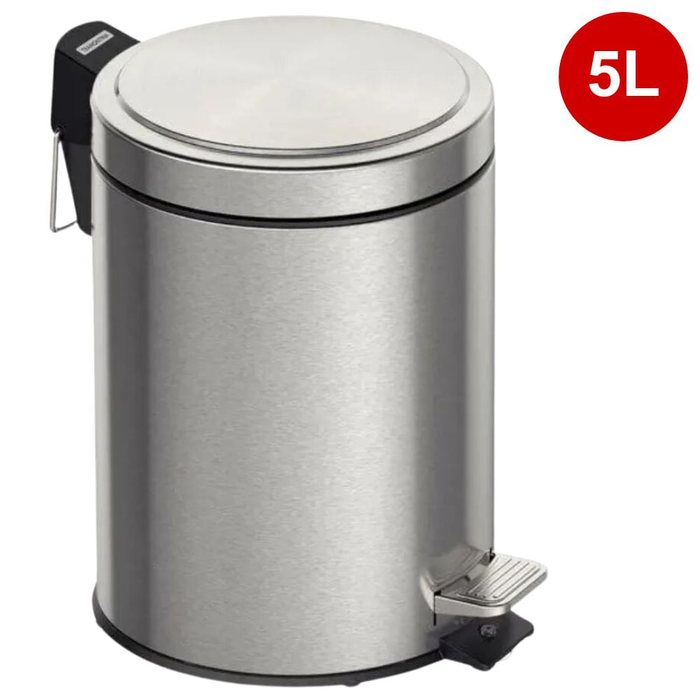 Lixeira Inox 5 Litros Redonda com Pedal e Balde Tramontina Brasil com Acabamento Scotch Brite