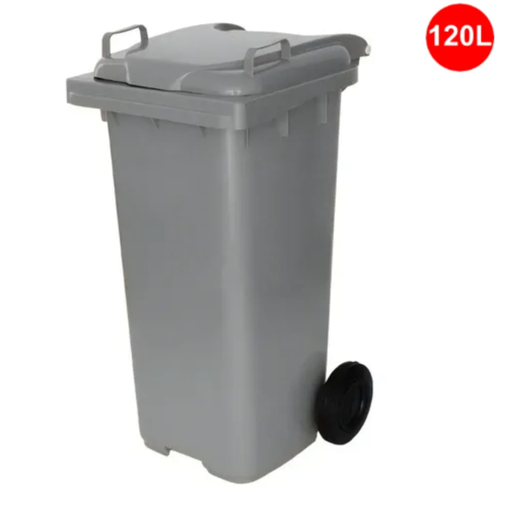 Lixeira Coletor de Lixo PP 120 L com Tampa e Rodas Cinza