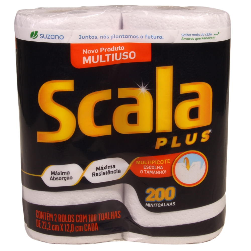 Toalha de Papel Folha Dupla Scala Plus com Picote 22,2x12cm 200 Folhas (2 Rolos c/ 100 Fls. cada)